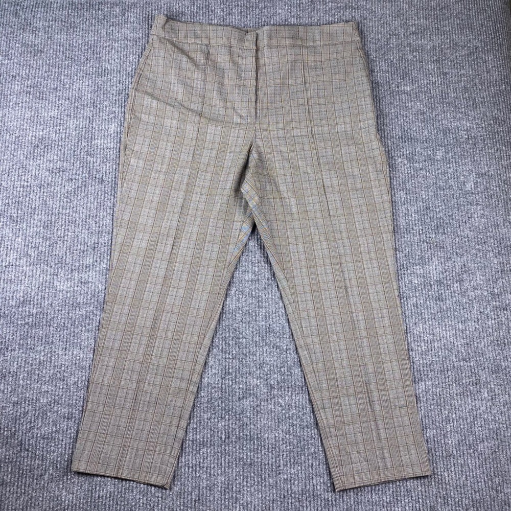 Worthington Slim Leg Pants Women 18 Brown Black Plaid Stretch Career Office NEW